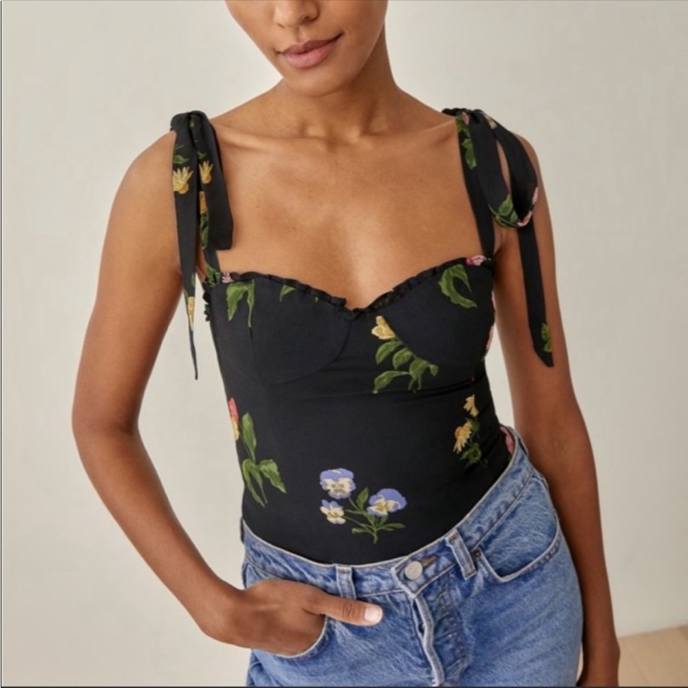 Reformation Black Floral Tank Top